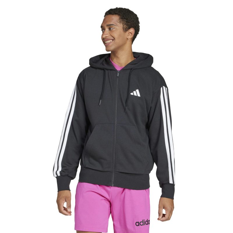 Adidas Essentials 3-Stripes French Terry Full-Zip Hoodie JD1877 Μαύρο