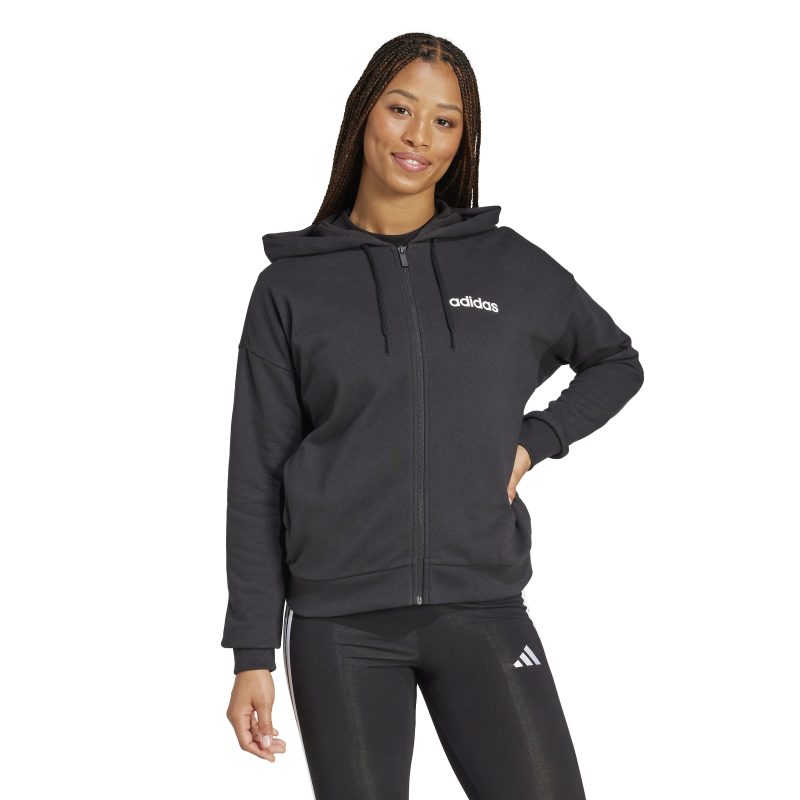 Adidas Essentials Linear Full-Zip French Terry Hoodie JC8274 Μαύρο
