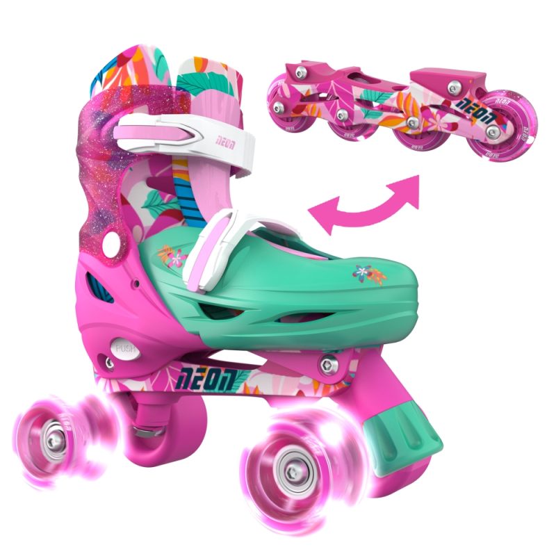YVOLUTION Neon Combo 2 σε 1 Αυξομειούμενα Πατίνια #34-37 - Floral/Ροζ 53.NC49F4